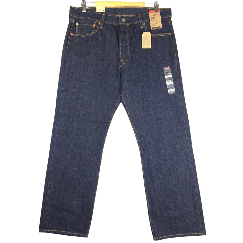 Levis 501 Original Fit Jeans Mens 36x29 Dark Indigo Blue Cotton Denim 00501-0000